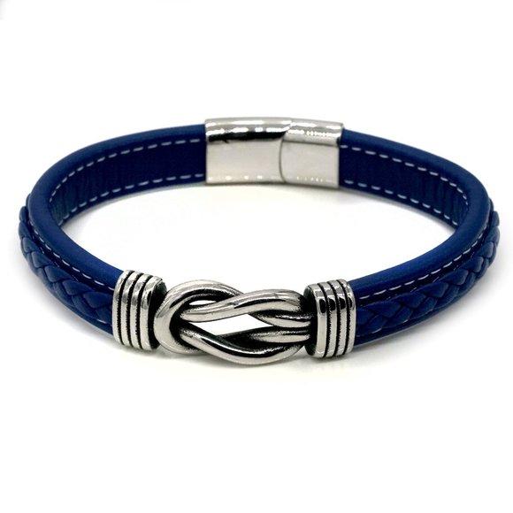 My Bead Emporium Other - Men's blue leather love knot bracelet with magnetic clasp.